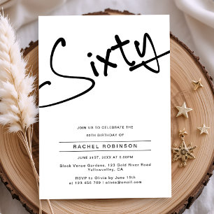 Minimalist Script Adult Sixty 60th Birthday Party  Invitation