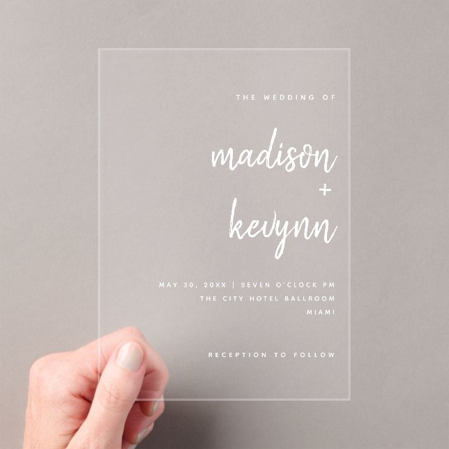 Minimalist Script and Chic | Wedding  Acrylic Invitations (Insitu (Handheld))