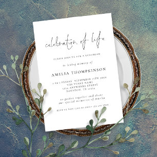 Minimalist Script Any Colour Celebration Of Life Invitation
