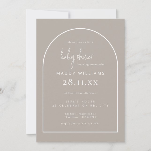 Minimalist Script Arch Gender Neutral Baby Shower Invitation (Front)
