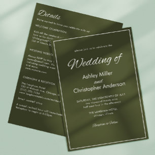 Minimalist Script Army Green All-in-One Wedding Invitation