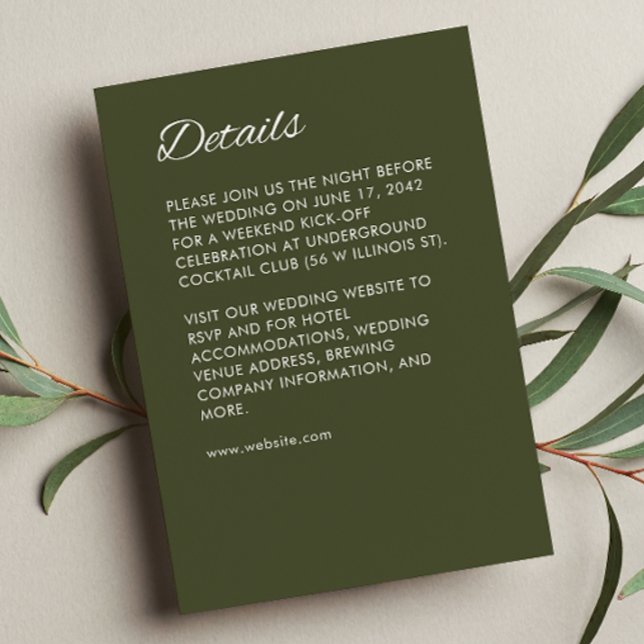 Minimalist Script Army Green Wedding Enclosure Card (Creator Uploaded)