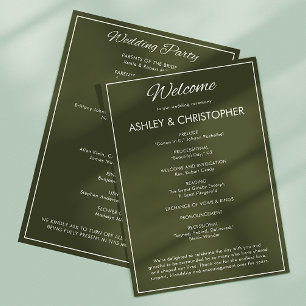 Minimalist Script Army Green Wedding Programme