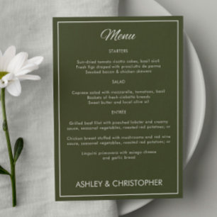 Minimalist Script Army Green Wedding Reception Menu