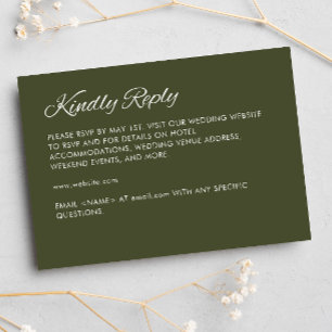 Minimalist Script Army Green Wedding RSVP Card