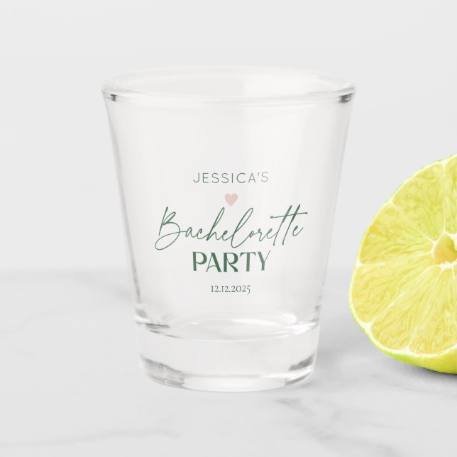 Minimalist script Bachelorette bridesmaid gift Shot Glass (Front)