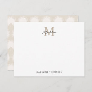 Minimalist Script Beige Anahaw Leaves Monogram Card