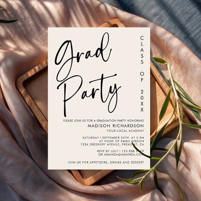 Minimalist Script Beige Boho Graduation Party  Invitation (Creator Uploaded)