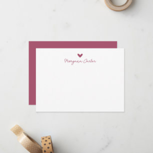 Minimalist Script Berry Pink Heart Personalised Card