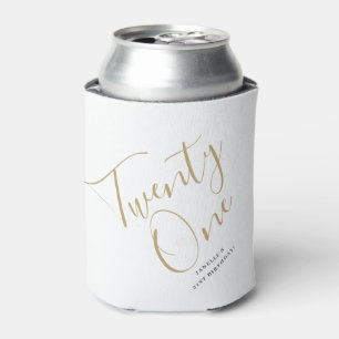 Minimalist Script Black and Gold 21st Birthday Can Cooler