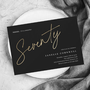 Minimalist Script Black and Gold 70th Birthday Magnetic Invitation
