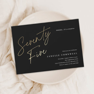 Minimalist Script Black and Gold 75th Birthday Magnetic Invitation