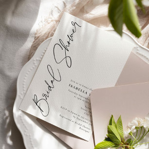 Minimalist Script Black and White Bridal Shower Invitation