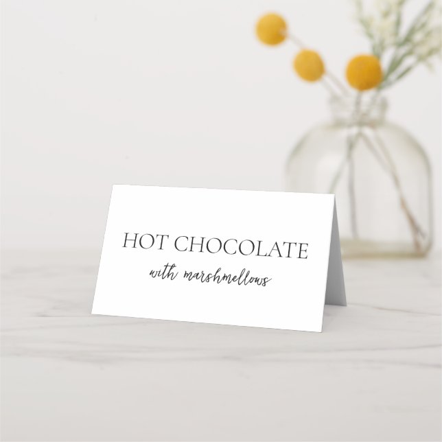 Minimalist Script Black and White Buffet Food Place Card (Front)