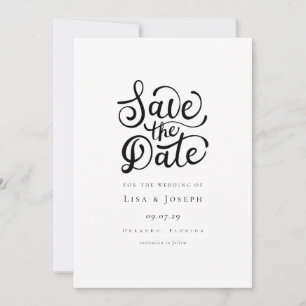 Minimalist Script Black and White Save the Date