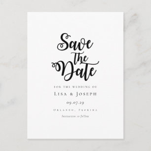 Minimalist Script Black and White Save the Date Announcement Postcard