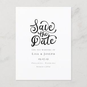 Minimalist Script Black and White Save the Date Announcement Postcard