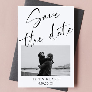 Minimalist Script Black and White Save the Date Invitation