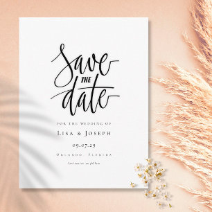 Minimalist Script Black and White Save the Date Postcard