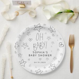 Minimalist Script Black Baby Shower Paper Plate