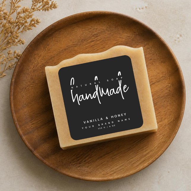 Minimalist script black handmade soap label  (Creator Uploaded)