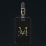 Minimalist Script Black Metallic Gold Monogram Luggage Tag<br><div class="desc">Minimalist Script Black Metallic Gold Monogram Luggage Tag</div>