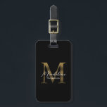 Minimalist Script Black Metallic Gold Monogram Luggage Tag<br><div class="desc">Minimalist Script Black Metallic Gold Monogram Luggage Tag</div>