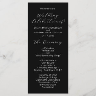 Minimalist Script Black Wedding Program Programme