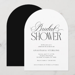 Minimalist Script Black White Arched Bridal Shower Invitation
