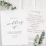 Minimalist Script Black & White Flat Wedding Programme<br><div class="desc">A simple but elegant monochrome flat wedding program with "wedding of" in large modern calligraphy as a statement,  paired with classic serif font.</div>