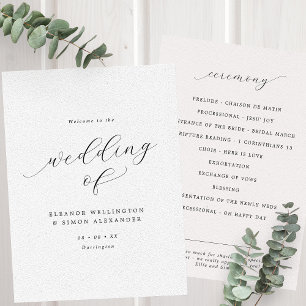 Minimalist Script Black & White Flat Wedding Programme