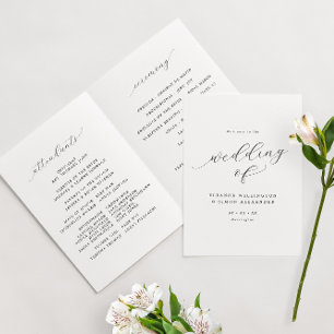 Minimalist Script Black & White Folded Wedding Programme