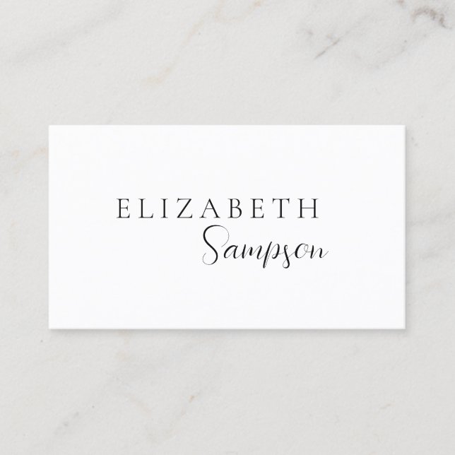 Minimalist Script Black & White QR Code Business Card (Front)