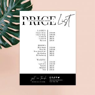 Minimalist Script Black White Salon Price List