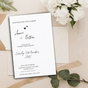 Minimalist Script Black White Wedding Invitation  Postcard