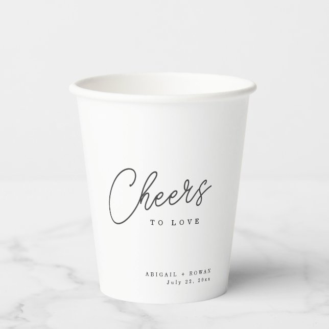 Minimalist Script Black White Wedding Paper Cups (Front)
