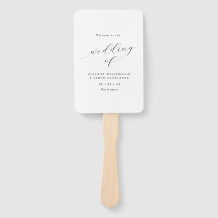 Minimalist Script Black & White Wedding Program Hand Fan