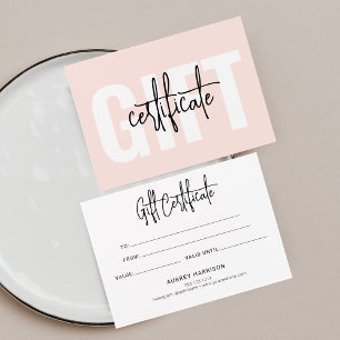 Minimalist Script Blush Pink Gift Certificate