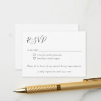 Minimalist Script Boho Black White Wedding RSVP