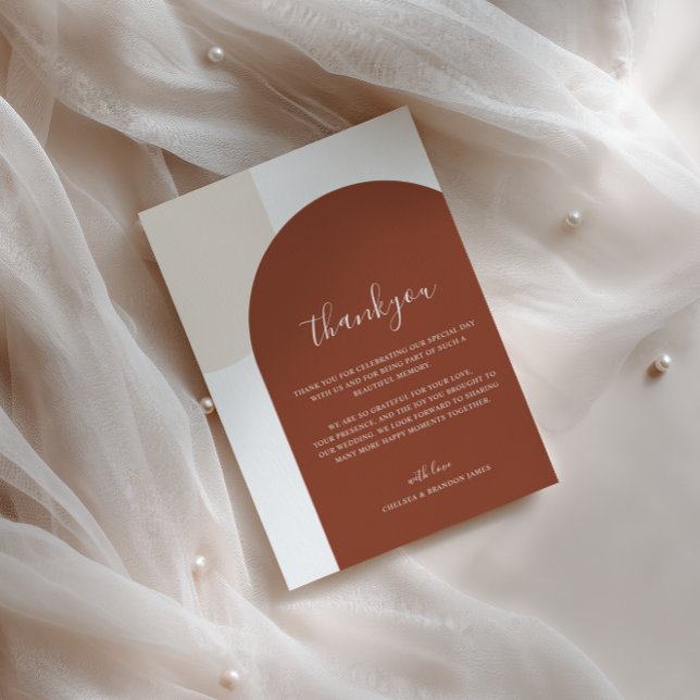 Minimalist Script Boho Terracotta Arch Wedding Thank You Card (Creator Uploaded)
