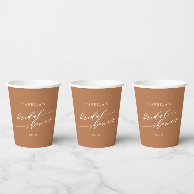 Minimalist Script Bridal Shower Boho Terracotta Paper Cups (Multi)