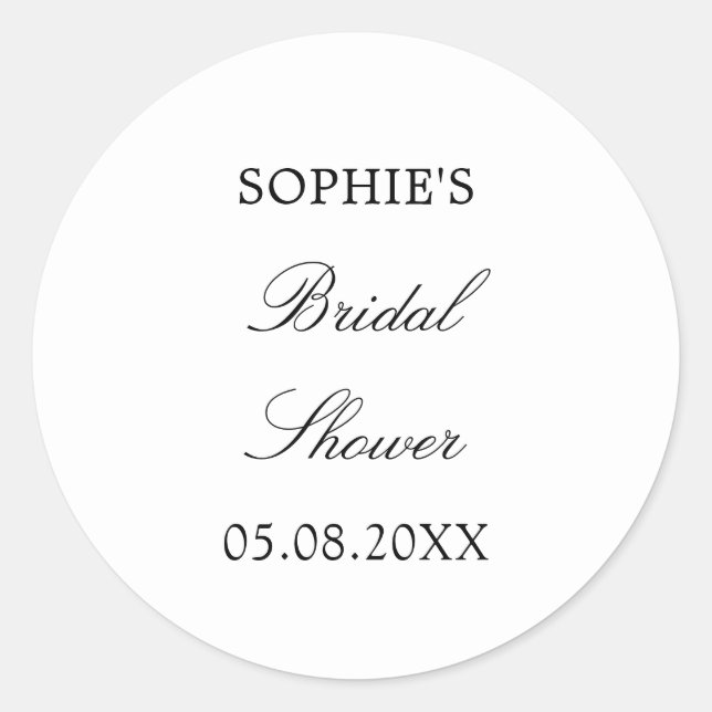 Minimalist Script Bridal Shower Classic Round Sticker (Front)