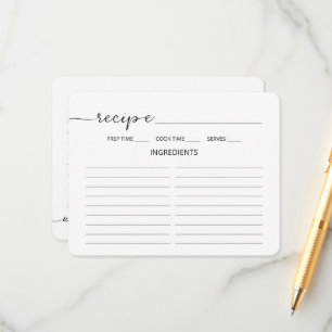 Minimalist Script Bridal Shower Recipe Card. Enclosure Card