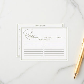 Minimalist Script Bridal Shower Recipe Card. Enclosure Card