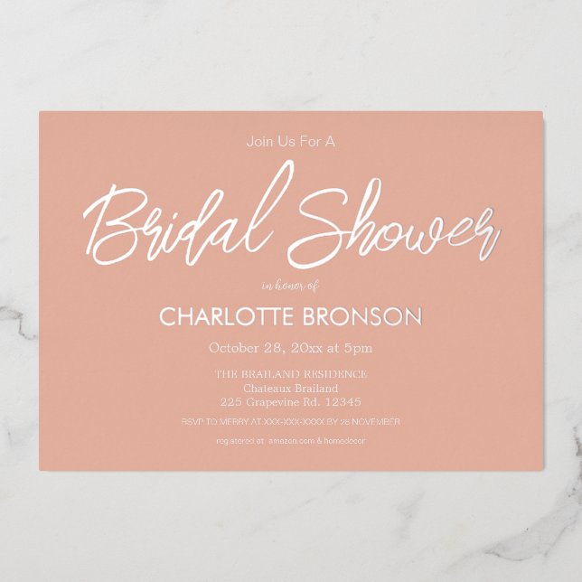  Minimalist Script Bridal Shower Rose Gold  (Front)