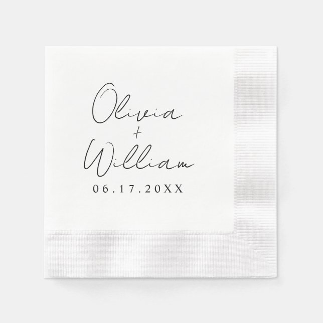 Minimalist Script Bride Groom Names Napkin (Front)