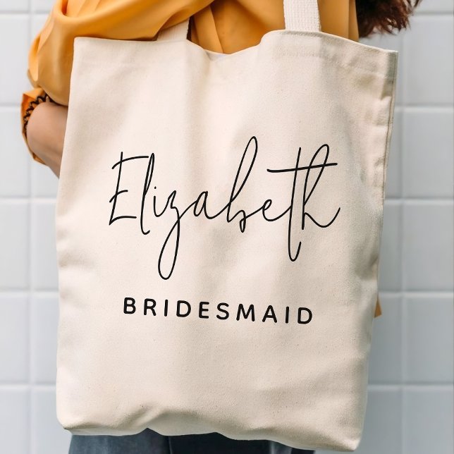 Minimalist Script Bridesmaid Personalised Name Tote Bag (Creator Uploaded)