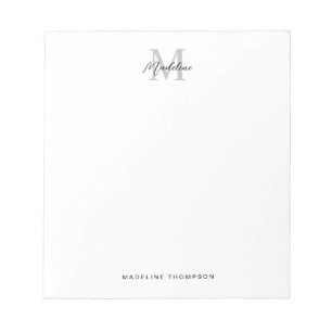 Minimalist Script Calligraphy Black Grey Monogram Notepad