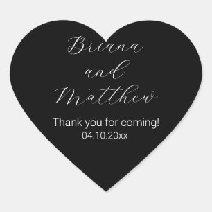 Minimalist Script Calligraphy Black White Favours Heart Sticker
