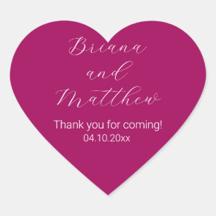 Minimalist Script Calligraphy Magenta Favours Heart Sticker